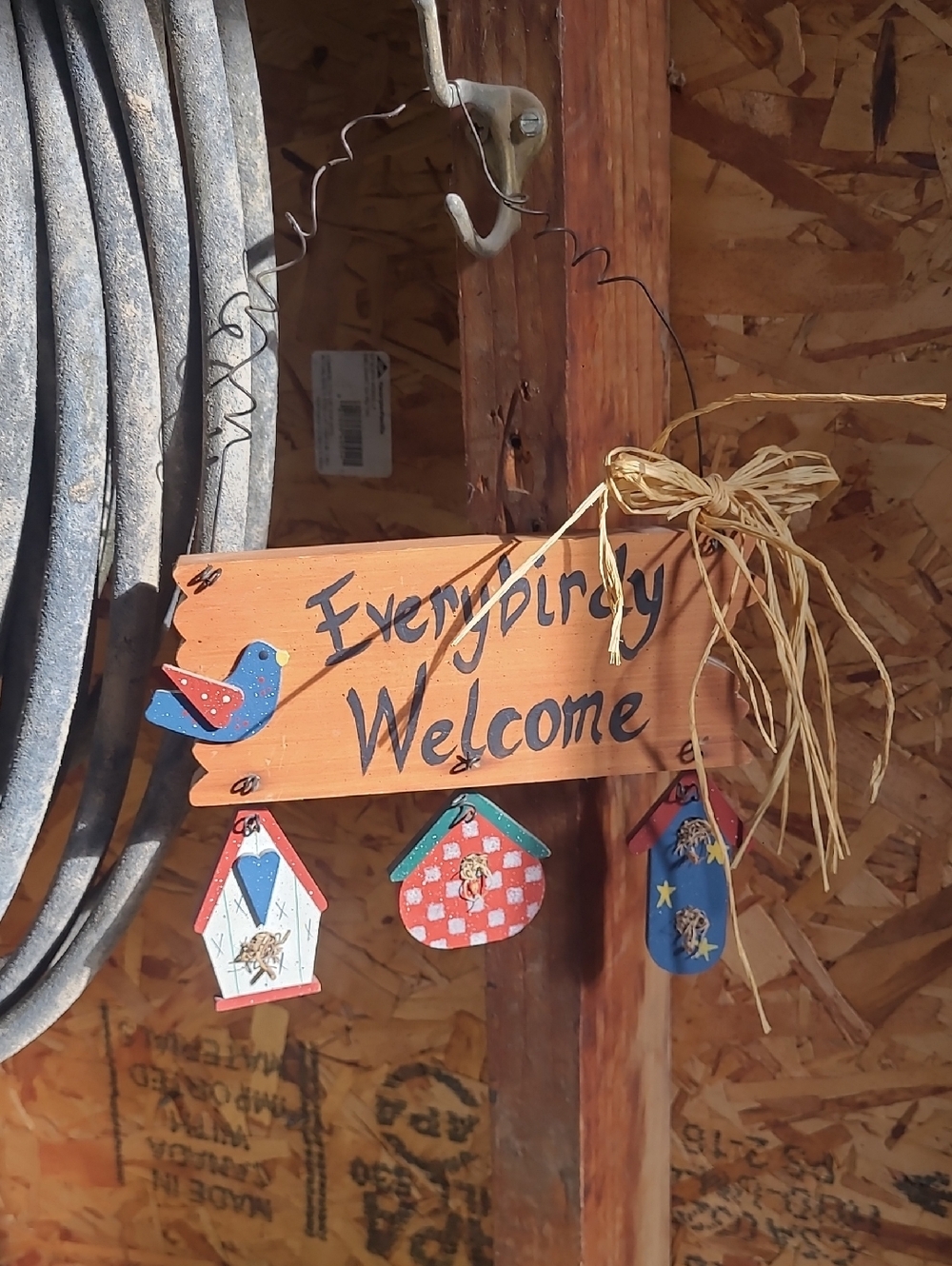 Everybirdy Welcome Wooden Hanging Sign - Orange